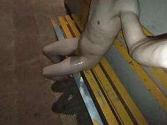 Nude piss shower in public place until cum