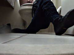 Waitress masturbation shoeplay in bathroom