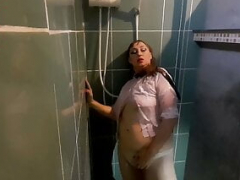Américain, Culottes ou slips, Pisser, Chatte, Douche, Nénés, Mouillée, Épouse