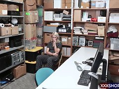 Blonde shoplifter chick fucked on CCTV by a mall cop