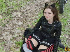 Eye contact, cumshot on clothes, cum on body