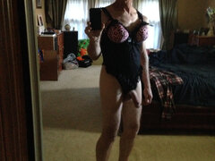 Grosser schwanz, Crossdresser, Lingerie, Masturbation, Öffentlich, Solo