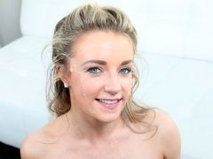 Stunning blonde Kate Kennedy is getting her face fucked by a fat dick