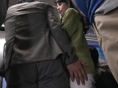Hot Japanese MILF Makiko Tsurukawa Groped & Handjob on Train - Squirting & Cream Pie