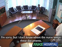 Watch as patient gets rammed by the doctor while being watched by the nurse in this fake hospital scene
