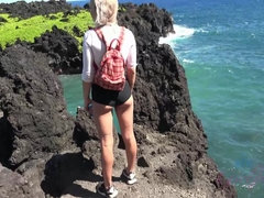 Leie, Strand, Aufs gesicht abspritzen, Fingern, Handjob, Öl, Orgasmus, Im freien