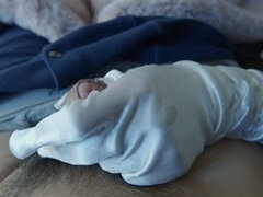 Enthousiasteling, Sperma shot, Handschoenen, Handbeurt, Satijn