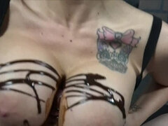 LILY LANE GETS MESSY WITH CHOCOLATE SYRUP AND CUM