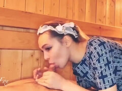 Messy schoolgirl deepthroated a buddy in the sauna tub