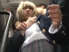 Asiatique, Blonde, Bus, Peloter, Hard, Japonaise, Public, Plan cul à trois