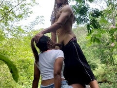 Real public sex ebony threesome with African girl