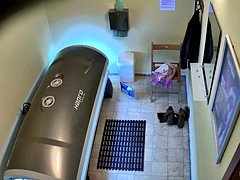 Busty Brunette Masturbating In Solarium