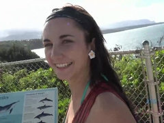 Plage, Brunette brune, Doigter, Petite amie, De plein air, Pov, Chatte, Nénés