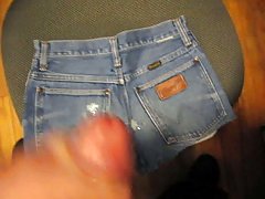Cum on retro jean shorts while watching porn.