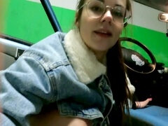 Car, cum on glasses, real couple homemade