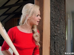 Elsa Jean hears a noise during masturbation and arms herself with a baseball bat