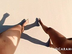Bj on the public beach - risky cumshot with people close by