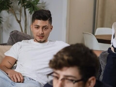 Latino hunk and a pale nerdy lad love riding and doggy style