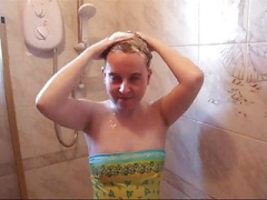 Washing hair in swimsuit