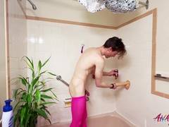 Crossdressing Femboy Rides 2 Different Dildos In The Shower