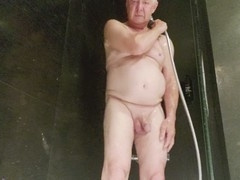 Obese European granddad enjoys a shower and anal self-pleasure
