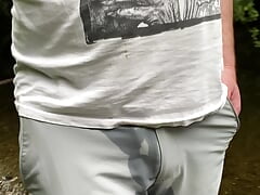 Grey golf pants piss and River wade