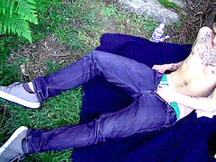 adorable tattooed emo Chris Porter lad drains off outdoor