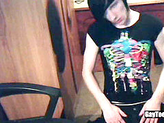 Tattood twunk plays with his big uncircumcised cock