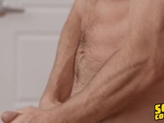 Holden Takes Off His Shorts & Starts Stroking His Dick Until He Shoots His Thick Load On His Abs - Sean Cody