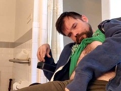 Horny dude gets off in public, jacking off in the restroom