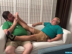 Chubby Nemo worships his master's feet to give Matt some relief