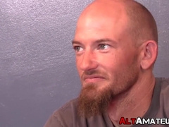 Inked punk rock homo vigorously tugs on his big hard dick