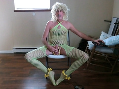 fishnet attire and electrified shock butt-plug and spunk