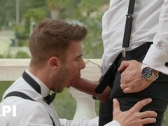 Allen King kneels to eagerly suck on Sir Peter's long, thick dick before receiving a ride - PAPI