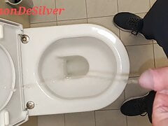 Master Ramon pisses in the toilet in hot golden satin shorts, lick it clean slave!