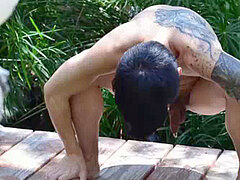 Tattoed fag chinese kneads