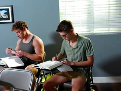 football player tries to learn something from the nerd