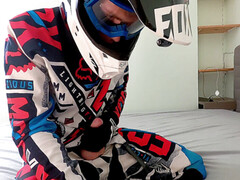 ash-blonde Teen boy wank off in Fox MX gear in jism on helmet