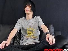 Interviewed twink strokes his dick solo