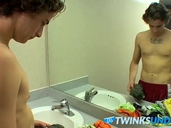 Joey Steels fills up his undies with cum after masturbation