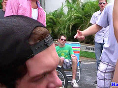 Outdoor college initiation with teenager masturbating