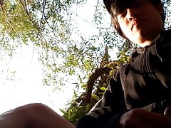Caught jerking off my cock sticking out of my very short shorts, I wait him gone, to wank again and cum outdoor  Caught masturba