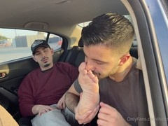 Outdoor parking lot blowjob from hairy Latino dude