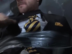 suited woody fox bound and gagged and jerked off