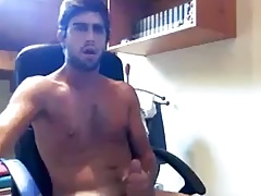 He wanks and cum on his chest