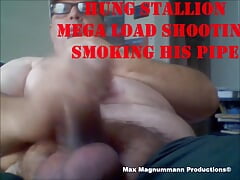 Hung Stallion Shoots a Mega Load Smoking His Pipe