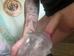 Step daddy Sits On The Edge Of His Bed And Uses His Fleshlight