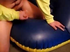 Jacking off cum on inflatable