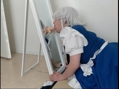 Crossdresser Deepthroating Fuck Stick and Witnessing Mirror Sakuya Touhou Costume Play