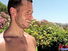 ripped jock assfucking outdoors in garden